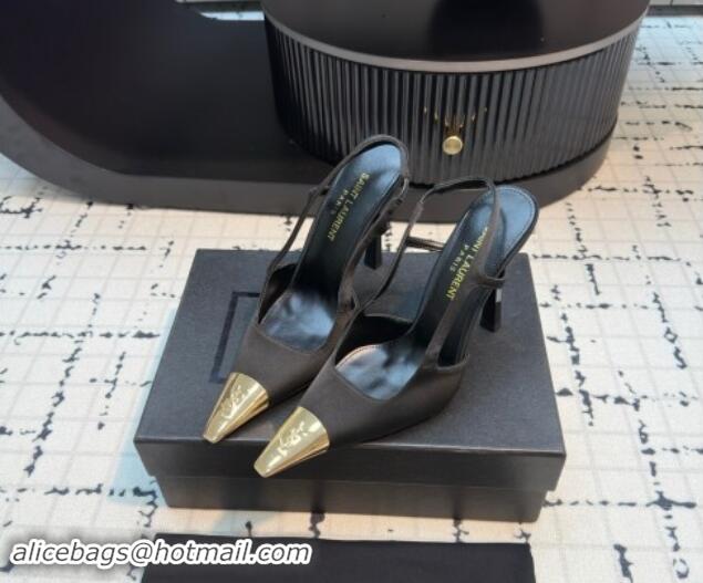 Shop Cheap Saint Laurent Jeanne Slingback Pumps in Silk Black 110604