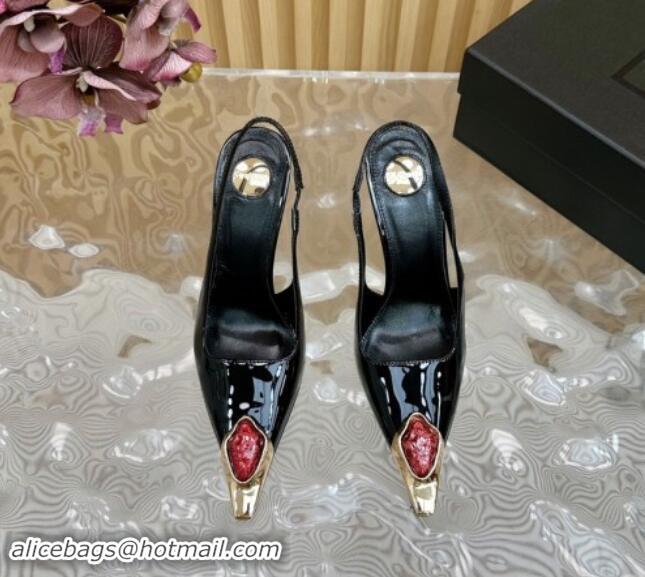 Buy Luxury Saint Laurent Slingback Pumps in Patent Leather Black/Red 110607