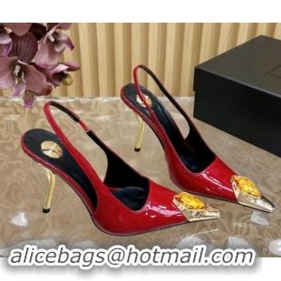 Best Grade Saint Laurent Slingback Pumps in Patent Leather Red 110609