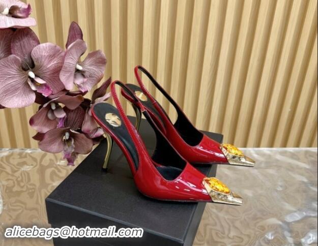 Best Grade Saint Laurent Slingback Pumps in Patent Leather Red 110609