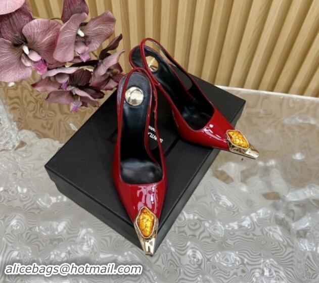 Best Grade Saint Laurent Slingback Pumps in Patent Leather Red 110609