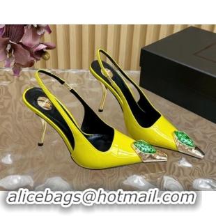 Good Looking Saint Laurent Slingback Pumps in Patent Leather Yellow 110611