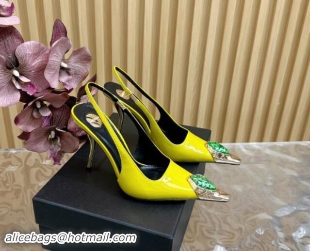 Good Looking Saint Laurent Slingback Pumps in Patent Leather Yellow 110611