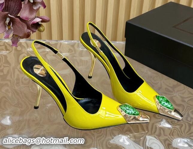 Good Looking Saint Laurent Slingback Pumps in Patent Leather Yellow 110611