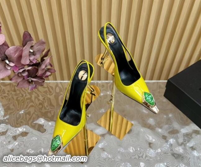 Good Looking Saint Laurent Slingback Pumps in Patent Leather Yellow 110611