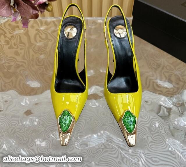 Good Looking Saint Laurent Slingback Pumps in Patent Leather Yellow 110611