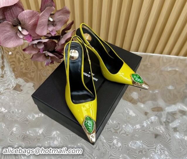 Good Looking Saint Laurent Slingback Pumps in Patent Leather Yellow 110611