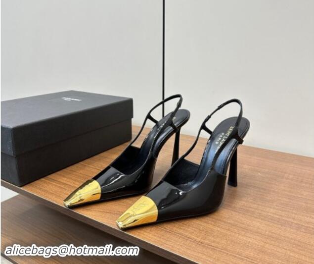 Pretty Style Saint Laurent Jeanne Slingback Pumps 9cm in Patent Leather Black/Gold 1116001