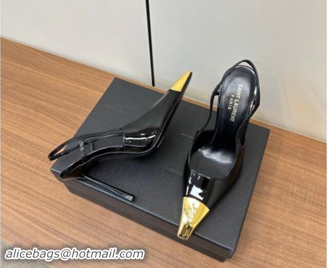 Pretty Style Saint Laurent Jeanne Slingback Pumps 9cm in Patent Leather Black/Gold 1116001