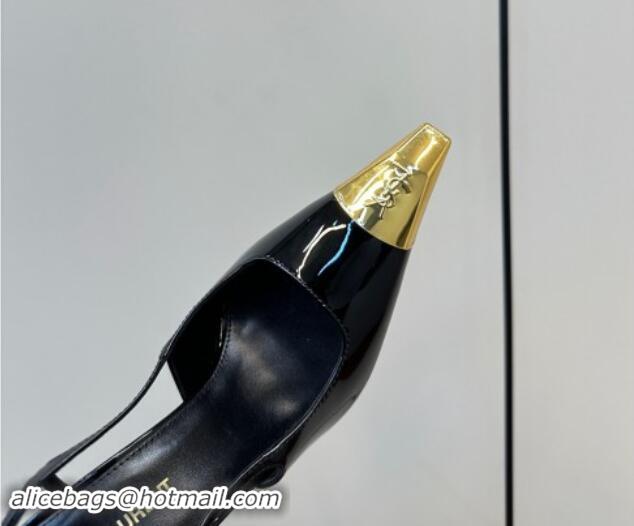 Pretty Style Saint Laurent Jeanne Slingback Pumps 9cm in Patent Leather Black/Gold 1116001