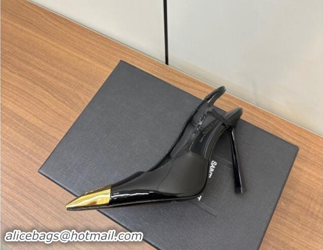 Pretty Style Saint Laurent Jeanne Slingback Pumps 9cm in Patent Leather Black/Gold 1116001