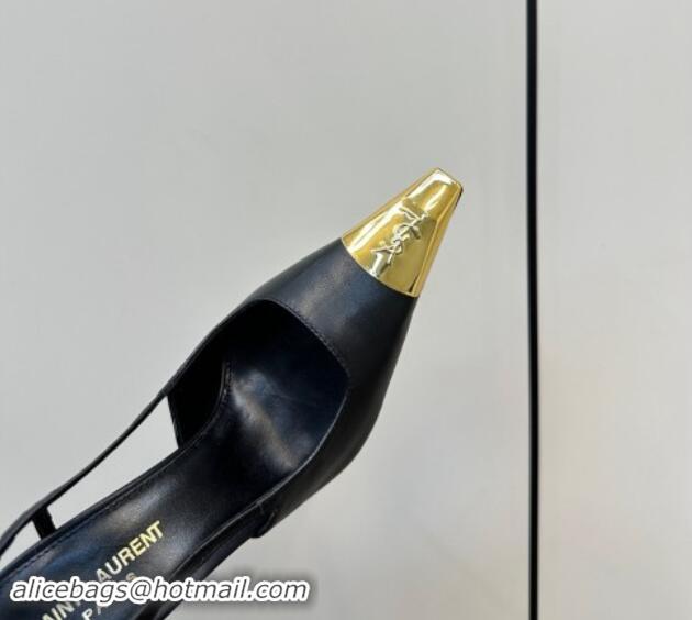 Good Quality Saint Laurent Jeanne Slingback Pumps 9cm in Calfskin Leather Black/Gold 1116002