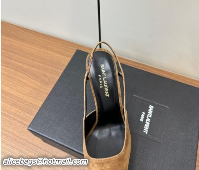 Top Grade Saint Laurent Jeanne Slingback Pumps 9cm in Beige Suede 1116003