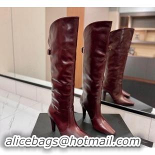 Good Quality Saint Laurent Calfskin High Boots 10.5cm with Back Buckle Brown 1116009