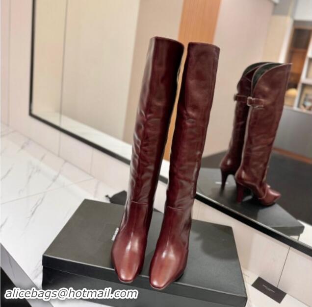 Good Quality Saint Laurent Calfskin High Boots 10.5cm with Back Buckle Brown 1116009