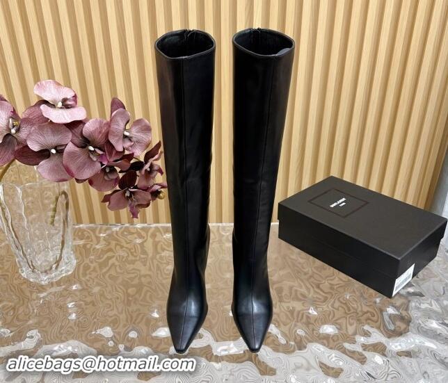 Sumptuous Saint Laurent Calfskin Pointed High Boots 10cm Black 1116011