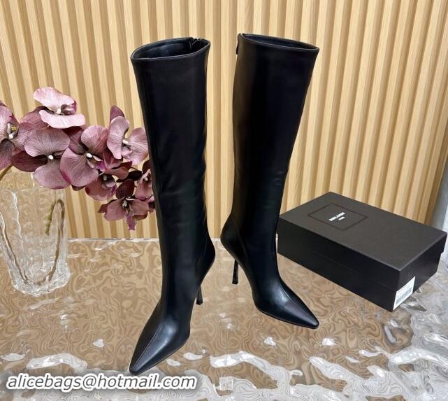 Sumptuous Saint Laurent Calfskin Pointed High Boots 10cm Black 1116011