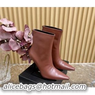 Buy Luxury Saint Laurent Calfskin Pointed Ankle Boots 10cm Brown 1116013