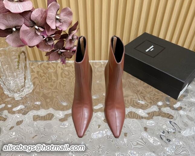 Buy Luxury Saint Laurent Calfskin Pointed Ankle Boots 10cm Brown 1116013