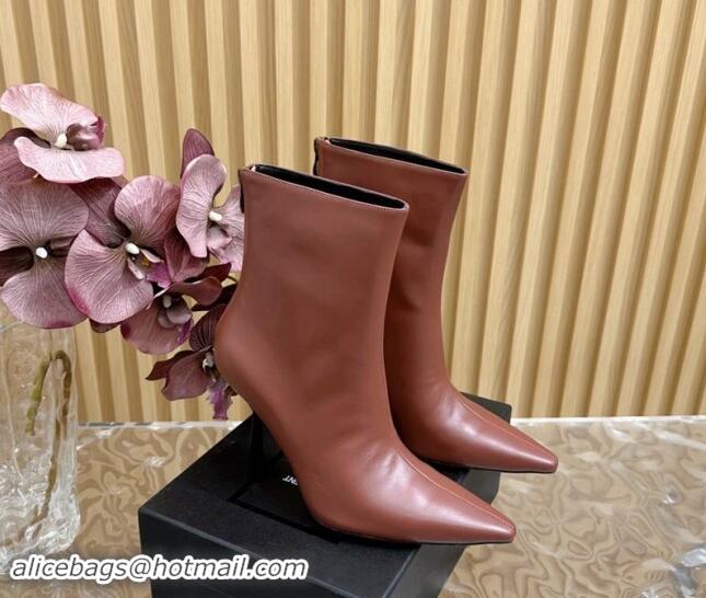 Buy Luxury Saint Laurent Calfskin Pointed Ankle Boots 10cm Brown 1116013