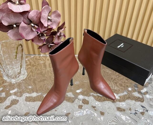 Buy Luxury Saint Laurent Calfskin Pointed Ankle Boots 10cm Brown 1116013