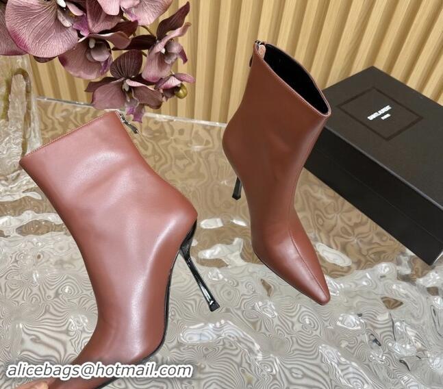 Buy Luxury Saint Laurent Calfskin Pointed Ankle Boots 10cm Brown 1116013