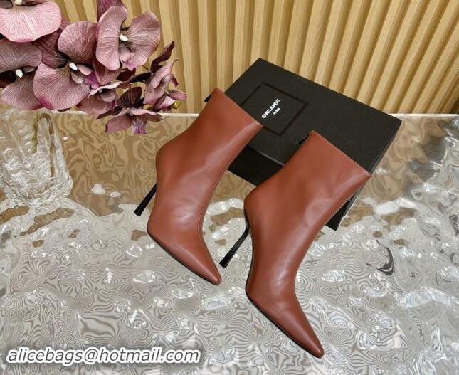 Buy Luxury Saint Laurent Calfskin Pointed Ankle Boots 10cm Brown 1116013