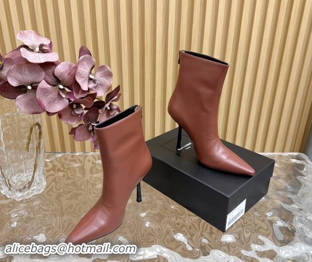 Buy Luxury Saint Laurent Calfskin Pointed Ankle Boots 10cm Brown 1116013