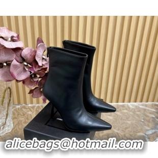 Grade Quality Saint Laurent Calfskin Pointed Ankle Boots 10cm Black 1116014