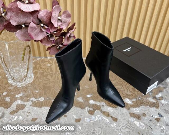 Grade Quality Saint Laurent Calfskin Pointed Ankle Boots 10cm Black 1116014