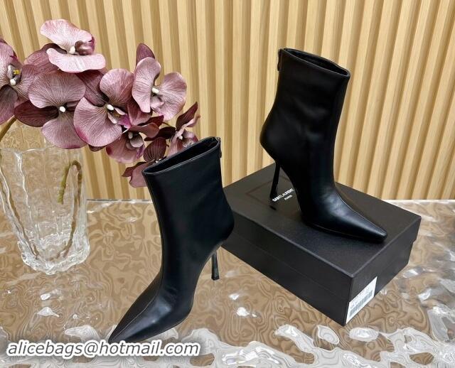 Grade Quality Saint Laurent Calfskin Pointed Ankle Boots 10cm Black 1116014