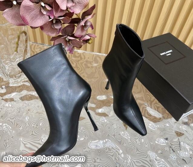 Grade Quality Saint Laurent Calfskin Pointed Ankle Boots 10cm Black 1116014