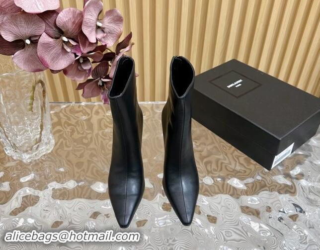 Grade Quality Saint Laurent Calfskin Pointed Ankle Boots 10cm Black 1116014