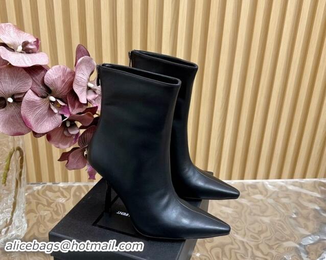 Grade Quality Saint Laurent Calfskin Pointed Ankle Boots 10cm Black 1116014