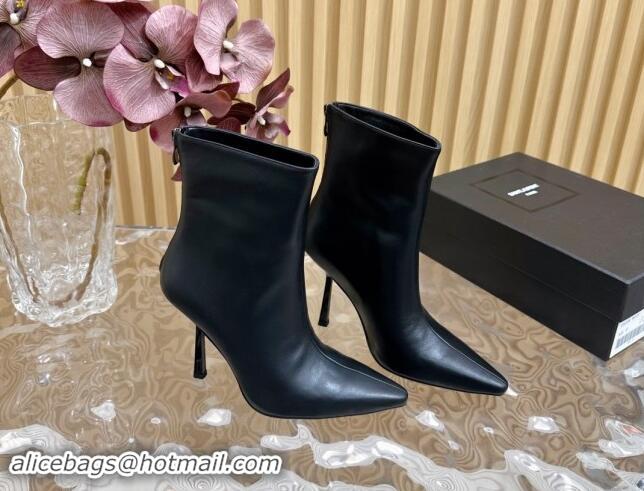 Grade Quality Saint Laurent Calfskin Pointed Ankle Boots 10cm Black 1116014