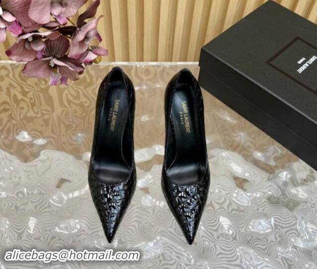 Luxurious Saint Laurent Norma High Heel Pumps 11.5cm in Stone Embossed Leather Black 1116019