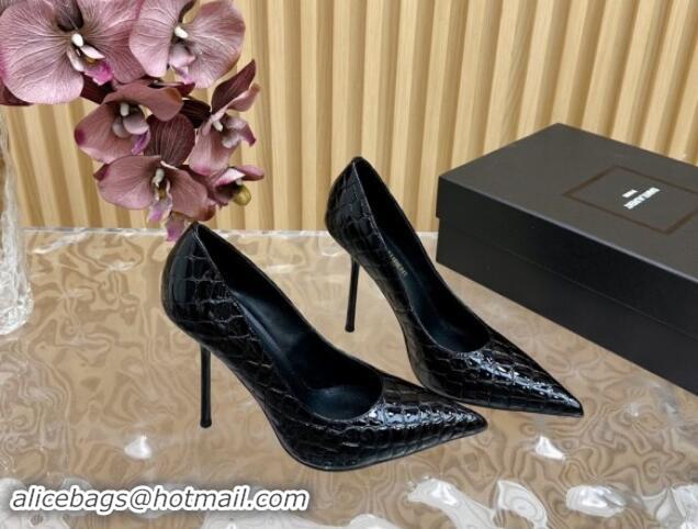 Luxurious Saint Laurent Norma High Heel Pumps 11.5cm in Stone Embossed Leather Black 1116019