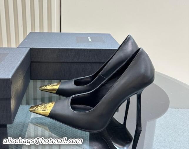 Pretty Style Saint Laurent Jeanne Pumps 10cm in Black Calfskin Leather 122118