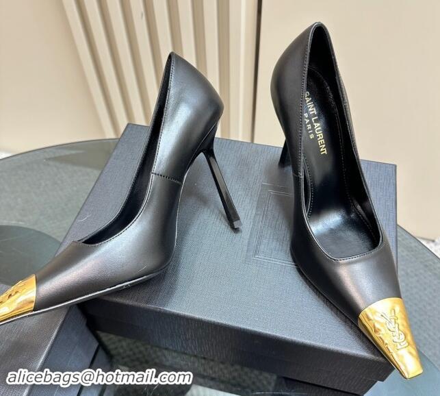 Pretty Style Saint Laurent Jeanne Pumps 10cm in Black Calfskin Leather 122118