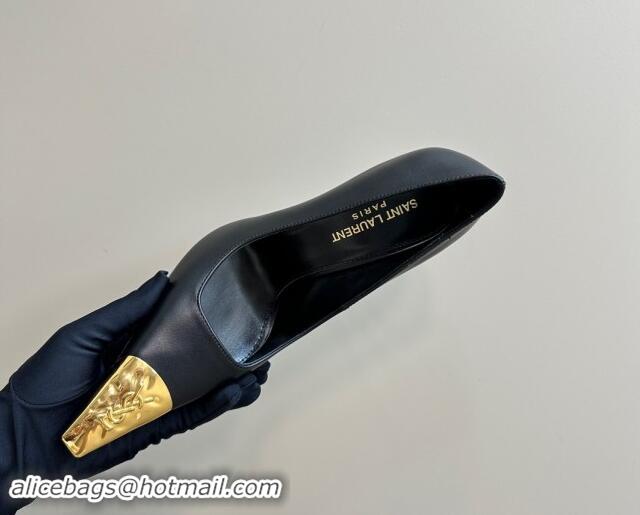 Pretty Style Saint Laurent Jeanne Pumps 10cm in Black Calfskin Leather 122118