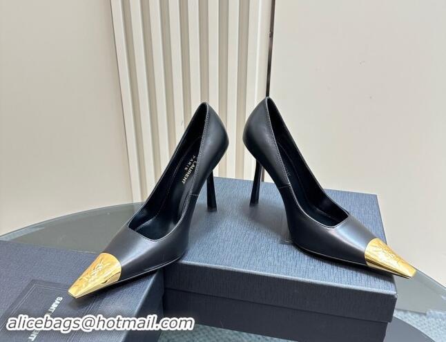 Pretty Style Saint Laurent Jeanne Pumps 10cm in Black Calfskin Leather 122118