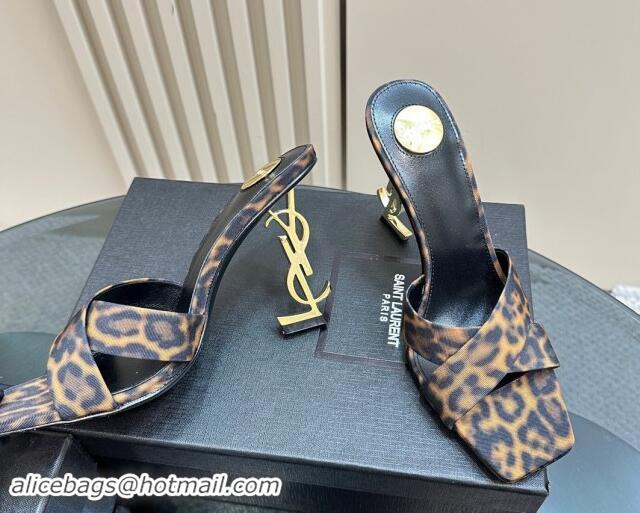 Luxury Saint Laurent High Heel YSL Slides Sandal 11cm in Leopard-print 1122121