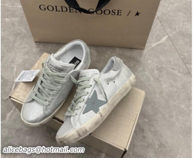 Good Looking Golden Goose Super-Star Sneakers in silver metallic leather with leather star and heel tab 1113002