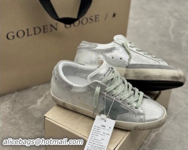 Good Looking Golden Goose Super-Star Sneakers in silver metallic leather with leather star and heel tab 1113002