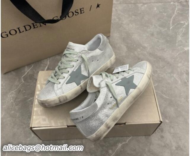 Good Looking Golden Goose Super-Star Sneakers in silver metallic leather with leather star and heel tab 1113002