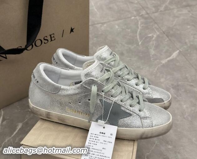 Good Looking Golden Goose Super-Star Sneakers in silver metallic leather with leather star and heel tab 1113002