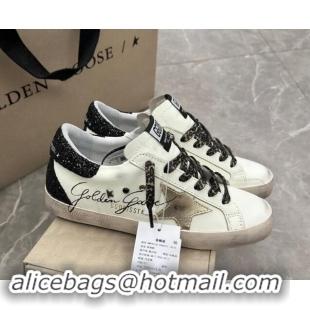 Best Product Golden Goose Super-Star Sneakers in white leather with black strass tab and gold star 1113003