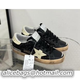 Good Quality Golden Goose Super-Star Sneakers in in black glitter and nappa leather with cream white leather star and he