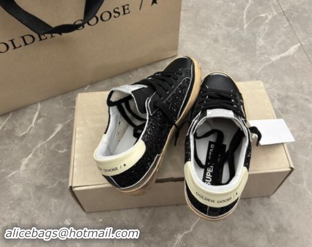 Good Quality Golden Goose Super-Star Sneakers in in black glitter and nappa leather with cream white leather star and he