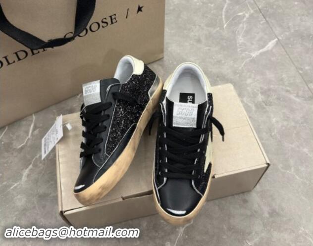 Good Quality Golden Goose Super-Star Sneakers in in black glitter and nappa leather with cream white leather star and he